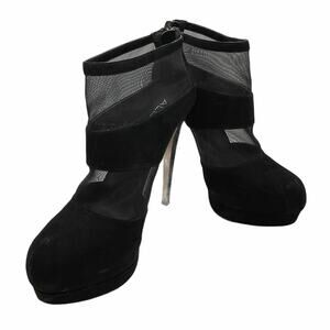 Aldo Womens Size 9 Stiletto Black Ankle Boot Faux Black Suede Mesh Platform Boot